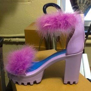 Furry Cute Heels ! Comes in Pink , Red , & baby blue